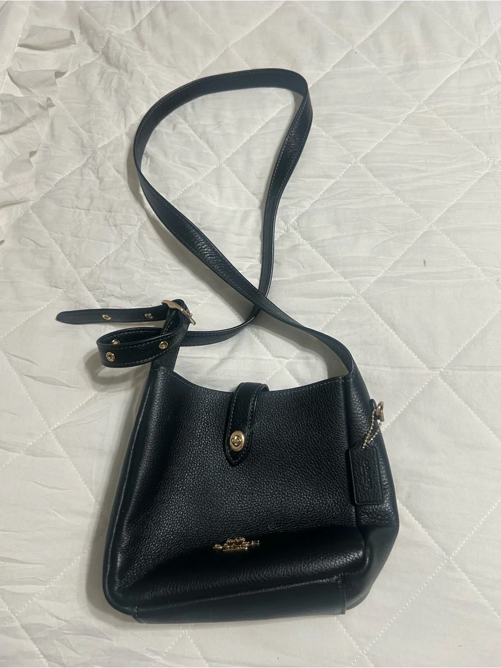 Coach Black Pebbled Leather Crossbody Bag with Gold-Tone Hardware